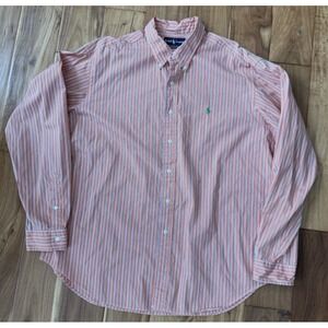 Ralph Lauren Mens 2XL Orange Green Stripe Long Sleeve Button Down Classic Fit